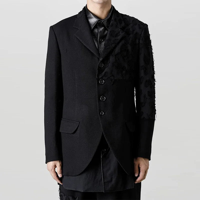 YOJI OOAK Design sense men's patchwork single breasted suit jacket special processing leopard print style 4 button top