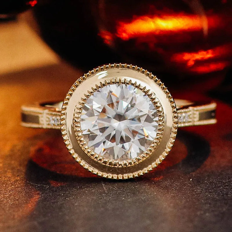 Provence 10K Yellow Gold Halo Ring IGI 2CT D/VS1 Lab Grown Diamond Luxury Engagement Ring for Women Men Personalized Custom