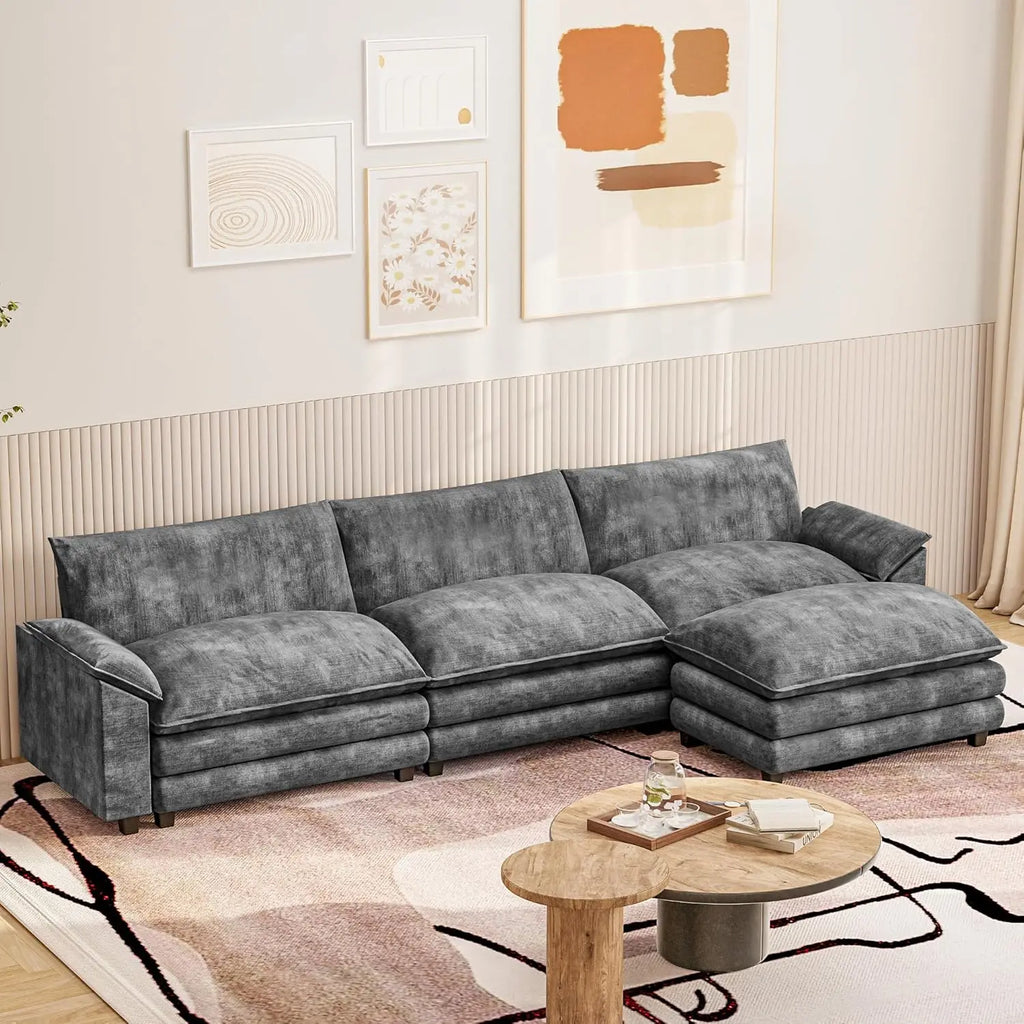 119 Modular Sectional Sofa with Reversible Ottoman Deep Seat Chenille for Living Room, Custom