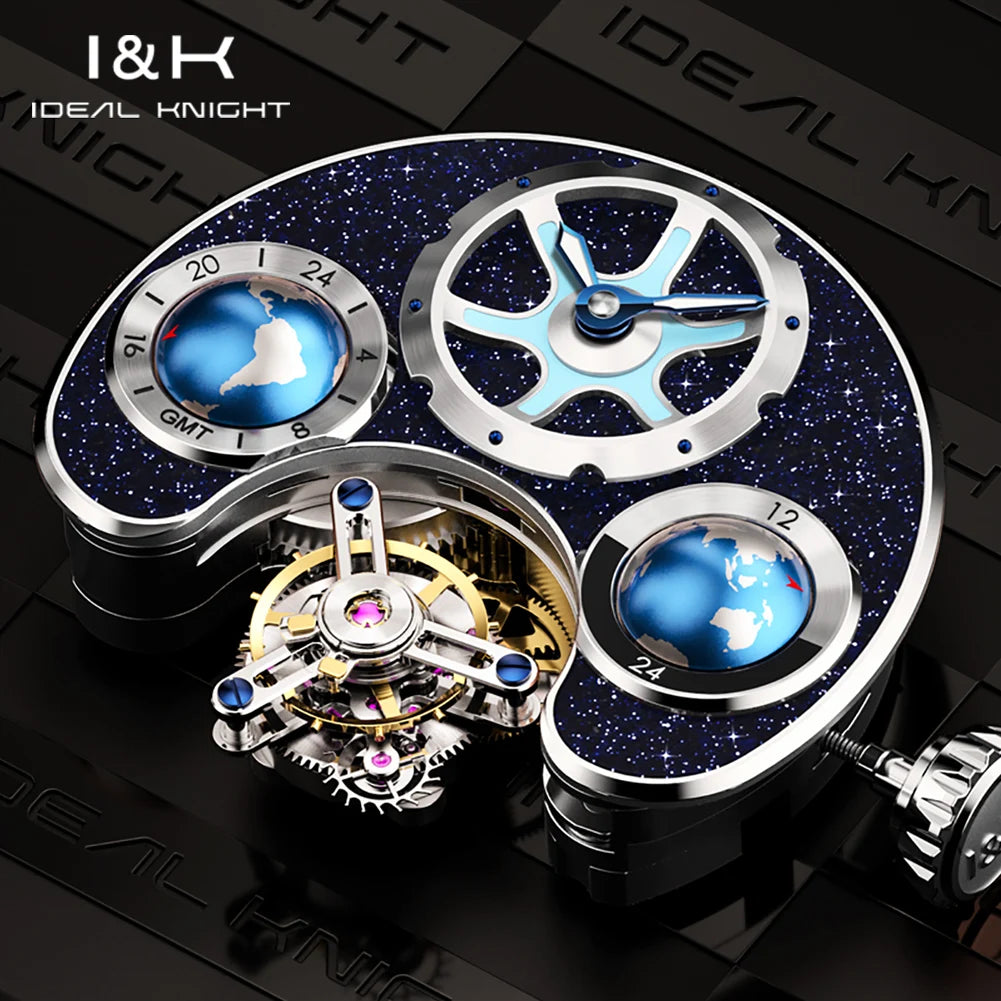 IDEAL KNIGHT Tourbillon Watch 6805 Men Automatic Mechanical Watch 100% Official Original Blue Earth Series Men Watch High Gift