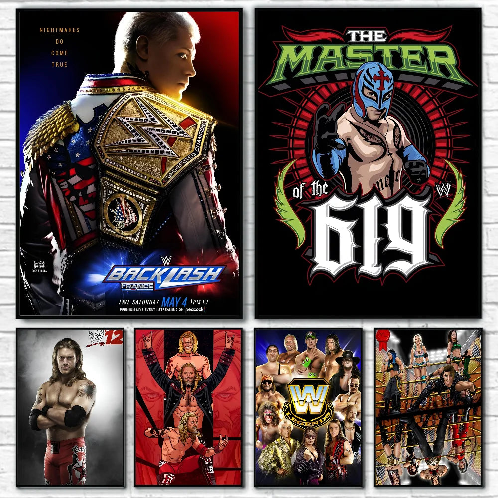 W-WWE Poster Self-adhesive Art Waterproof Paper Sticker Coffee House Bar Room Wall Decor