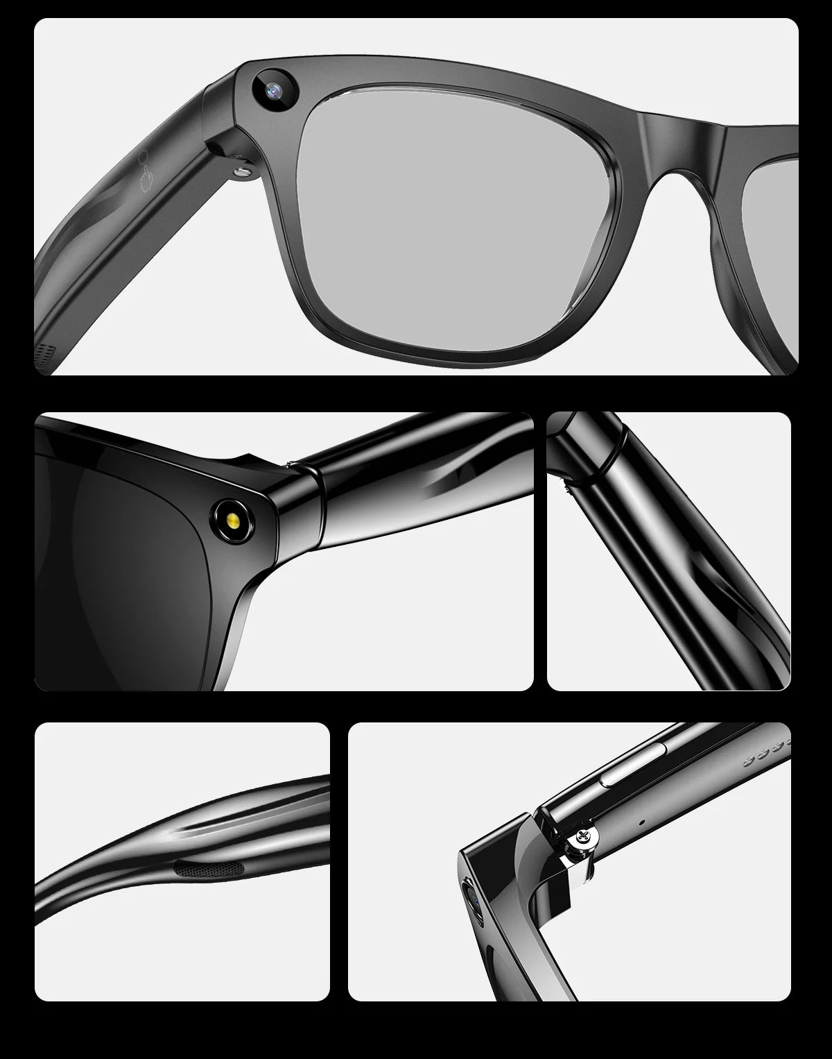Smart Glasses 100W Camera Anti-shake Video Recording Music Control Photo Recognition Bluetooth Call Sports Sunglasses Waterproof