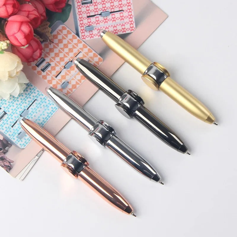Multi-Functional Gyro Pen Decompression Finger Rotation Toy Fidget Spinner LED Light Ballpoint Pen Metal Gyro Pen Gift