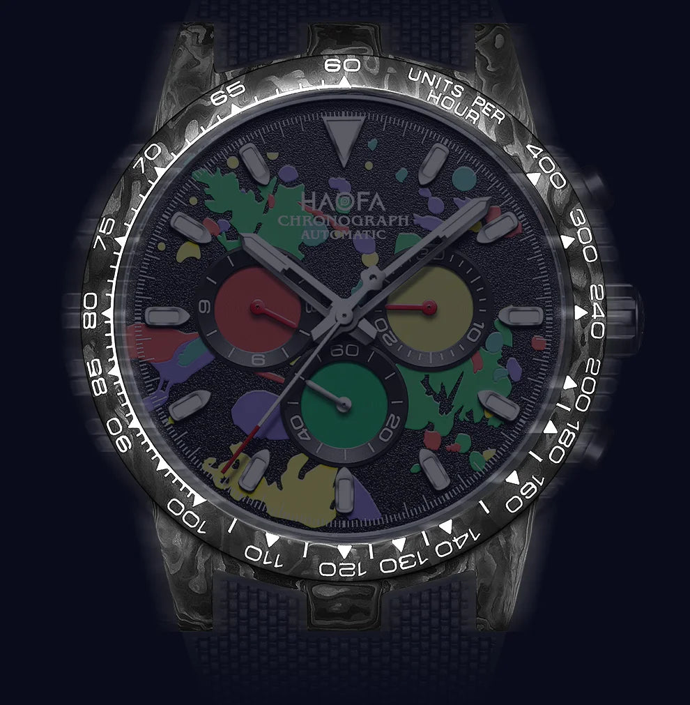 Haofa Carbon Fiber Chronograph Watch Automatic Mechanical Watches for Men Sapphire Waterproof Watch Cool Multi-function 2366