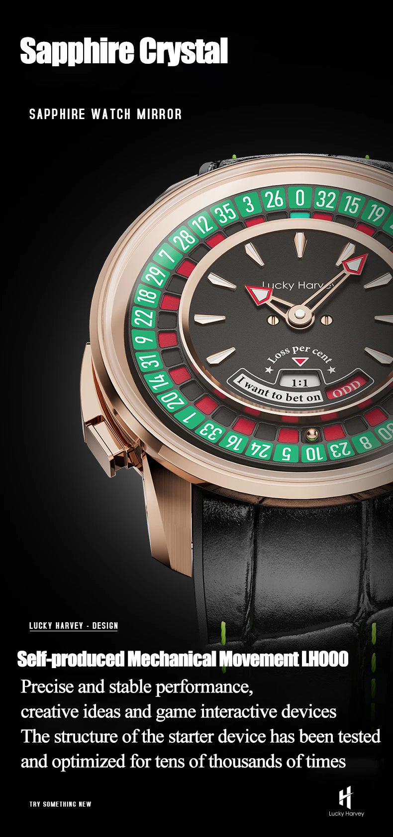 Lucky Harvey Player Series Mechanical Watches for Men European Roulette Game Dial Automatic Movement Funny Design Party Watch