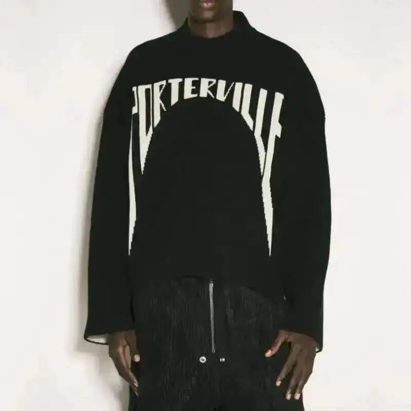 HKSH Spring Autumn Winter Men's Tide RO Heavy Niche O-Neck Letter Jacquard Knitted Pullover Silhouette Loose Dark Sweater HK3476