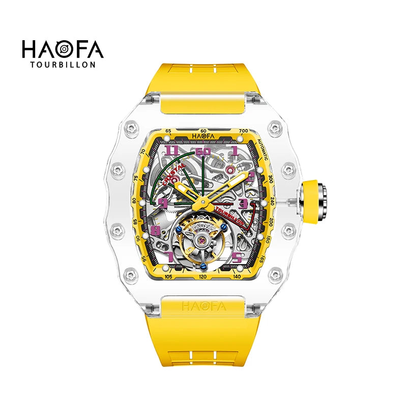 Haofa Flying Automatic Tourbillon Man Watch 2210 Luxury Mechanical Skeleton K9 Sapphire Crystal Case Watches for man Vintage