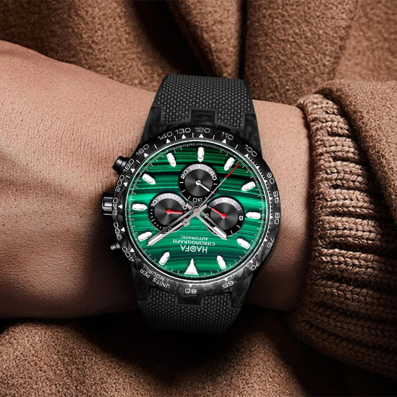 Haofa Carbon Fiber Chronograph Watch Automatic Mechanical Watches for Men Sapphire Waterproof Watch Cool Multi-function 2366