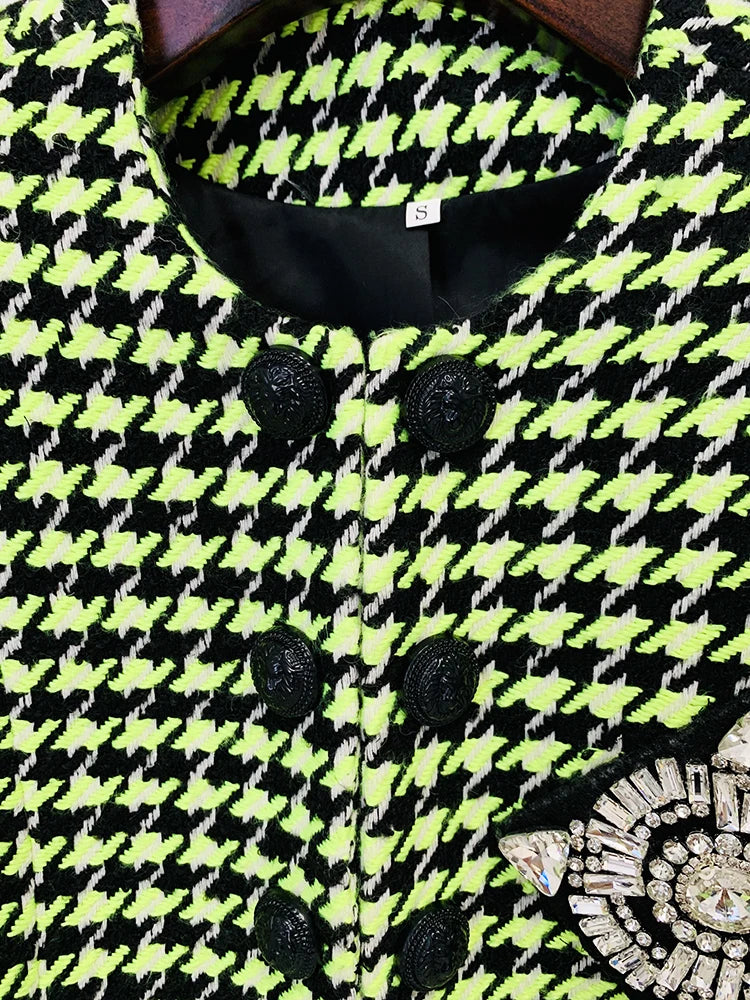 HIGH STREET Newest 2026 Fashion Designer Women's Lion Buttons Logo Beaded Houndstooth Tweed Jacket