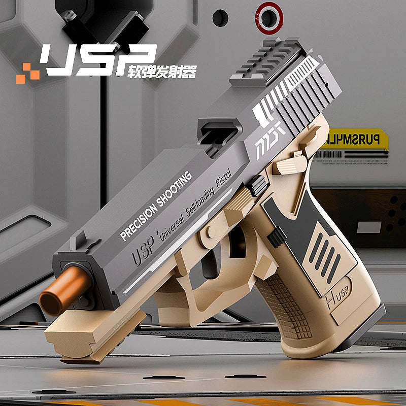 USP Shell Throwing Pistol Continuous Firing Airsoft Blowback Soft Bullet Gun Empty Hanging Children Toy Boys Gifts