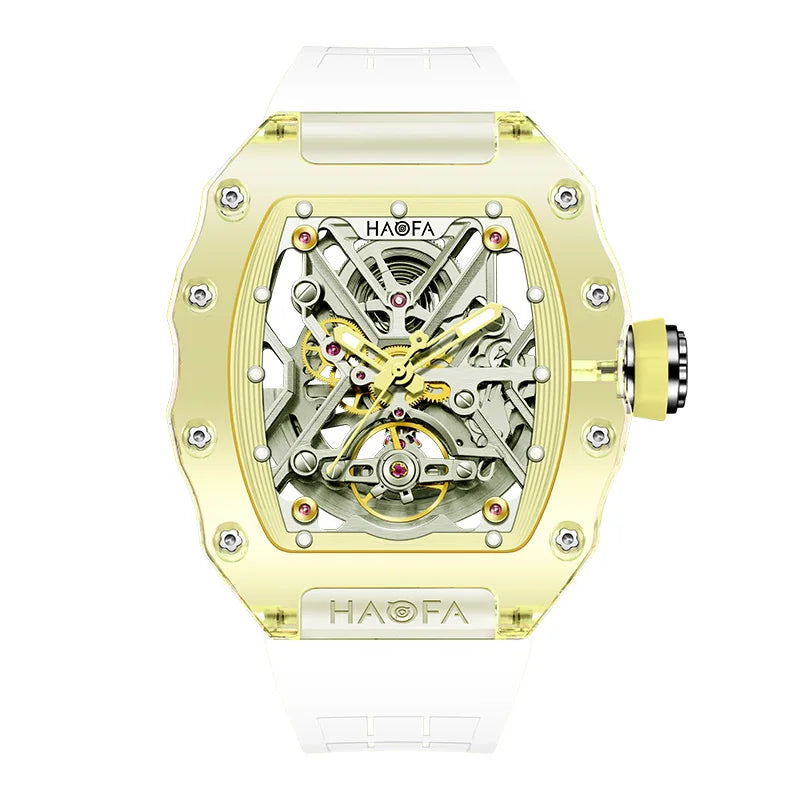 Haofa Crystal Case Automatic Man Watch 72H Power Model Skeleton Dial Self Wind Mechanical Movement Wristwatch Luxury 2203