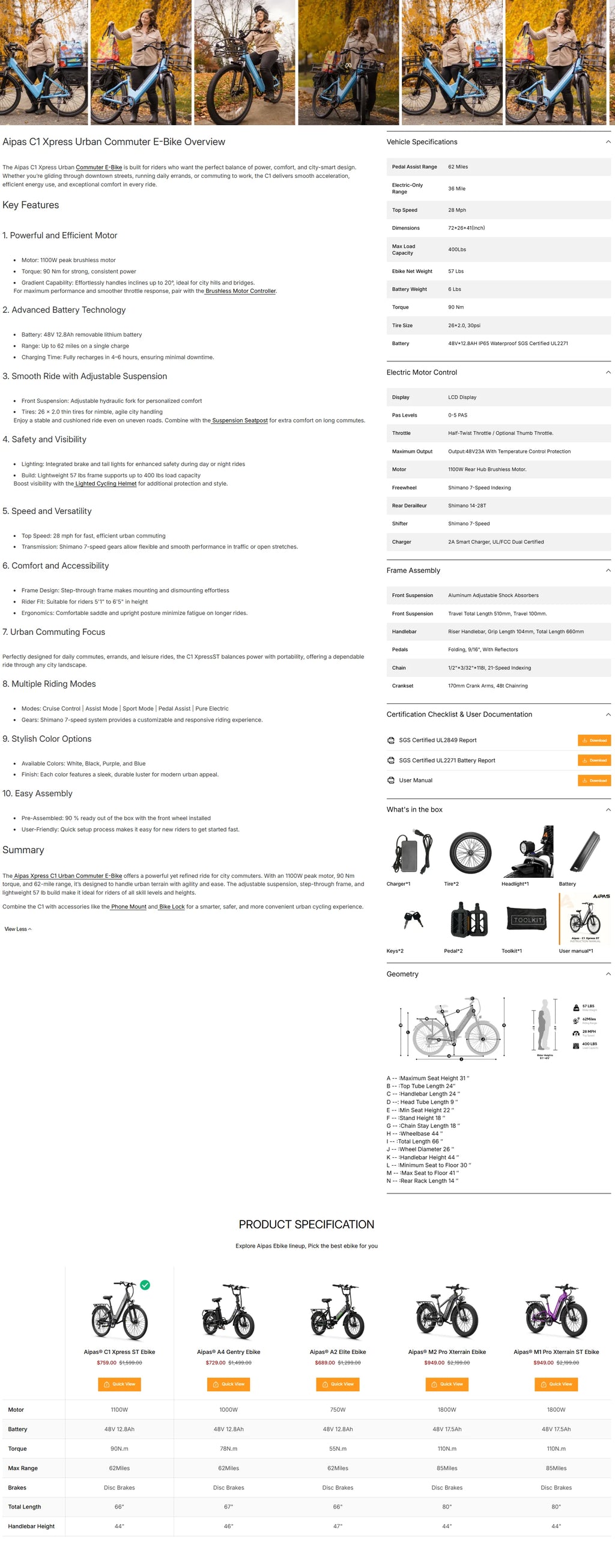 100W Electric Bicycle 26 Inch Fat Tire E-Bike 48V 12.8Ah Adults