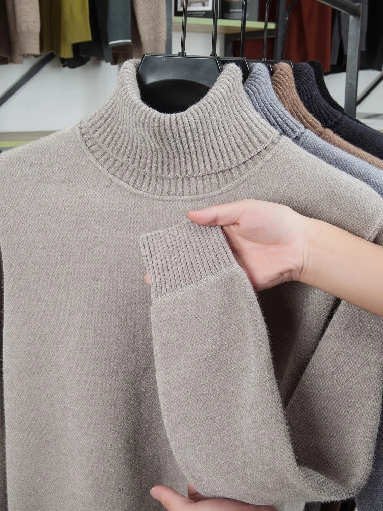 Brand cartoon bear embroidered high neck sweater luxury high end brand trend knit pullover casual warm plush comfort men's wear