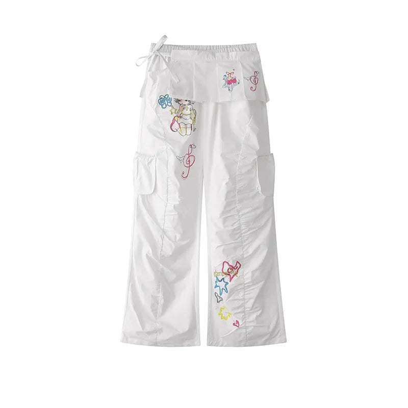 2025 Spring Summer New Retro Cartoon Anime Print Women's Trousers Original Design Loose Slimming Straight Casual Pants Ladies