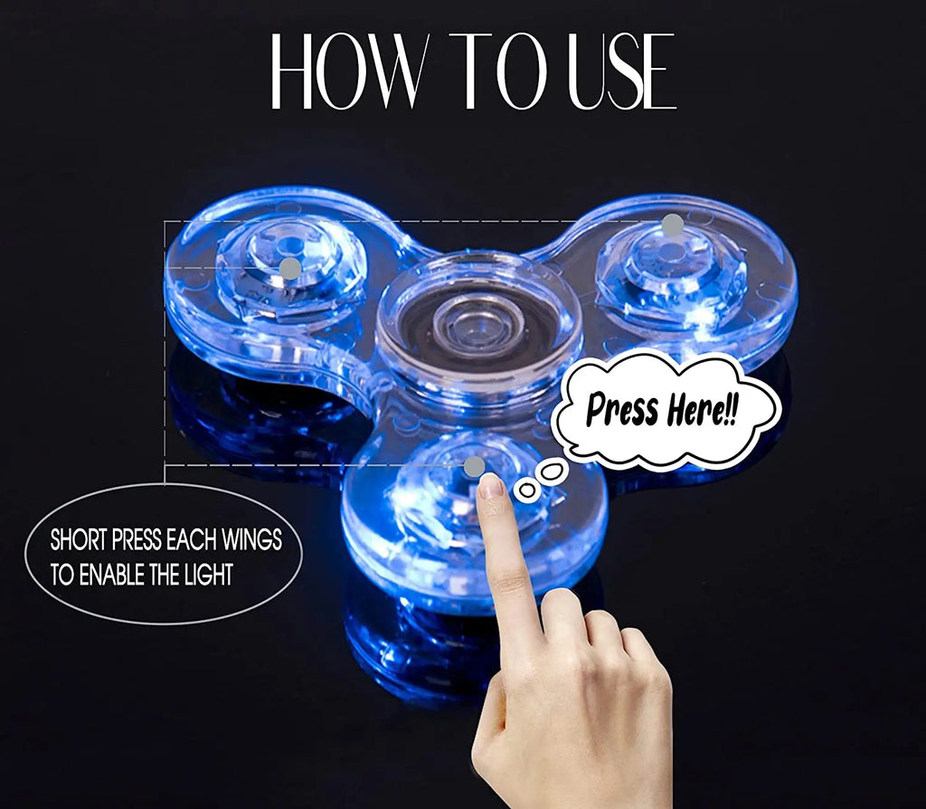 Glow in Dark LED Light Fidget Spinner Finger Toy Hand Spinner Stress Reduction and Anxiety Relief for Children