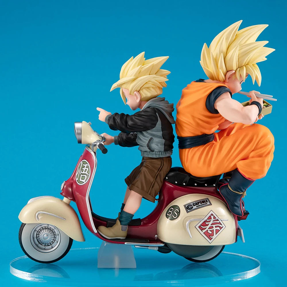 Original in Stock MegaHouse Dragon Ball Z - Son Gohan SSJ - Son Goku SSJ Desktop Real McCoy EX - & Bike Anime Figure Garage Kit