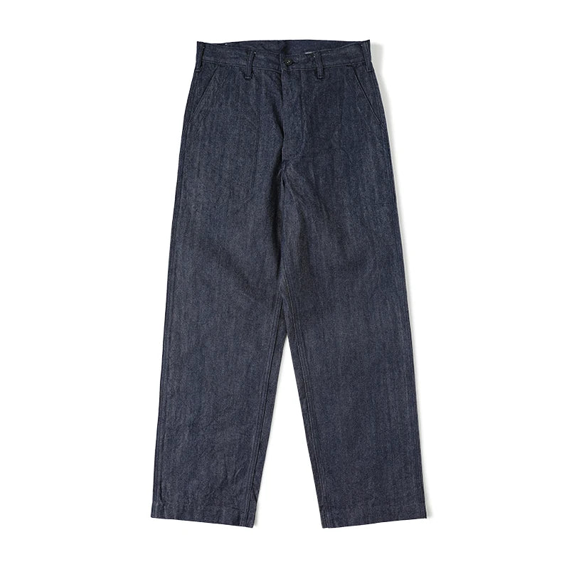 Rugged Bronson Workwear Pants Bronson USN Dungaree Clamp Denim Wide Leg Straight Cut Jeans Original Color Unisex Long Trousers