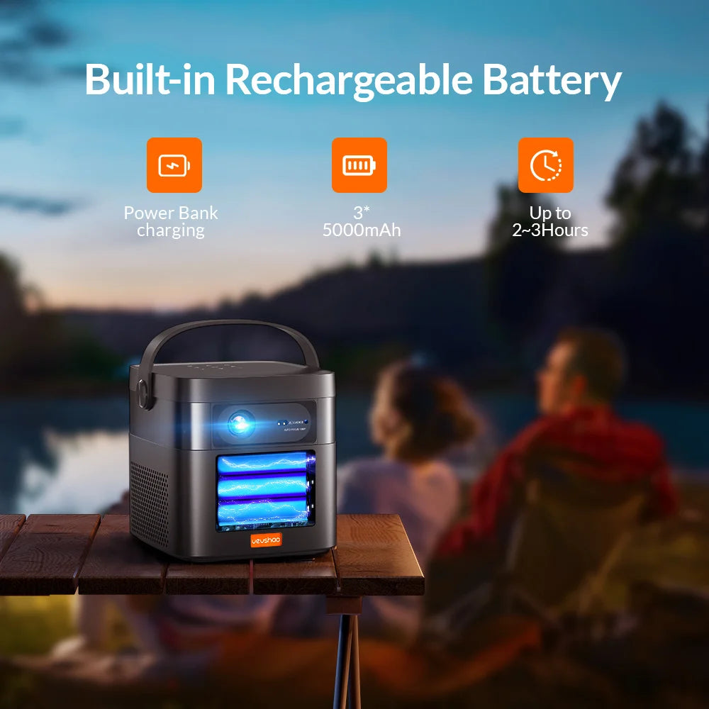 VEVSHAO V50 400ANSI DLP Projector Airplay Miracast 15000mAh Battery Android 9.0 TOF Focus 3D Portable Outdoor Movie Projector