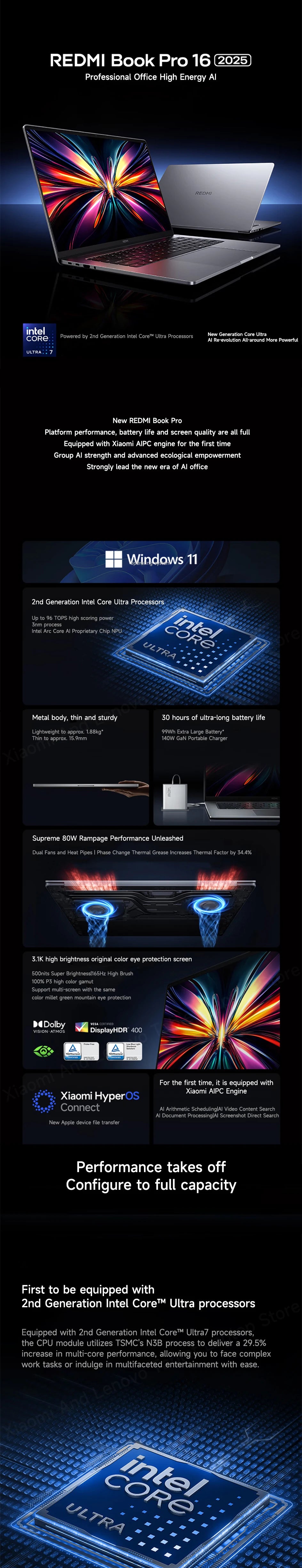 Xiaomi Laptop Redmibook Pro 16 2025 16" 3.1K 165Hz Intel Core Ultra5/Ultra7 32GB RAM 1/2TB PCIe 4.0 SSD 140W Supercharged Laptop