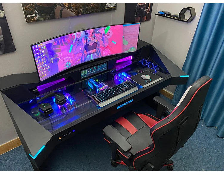 Computer chassis integrated table fully transparent water-cooled large chassis special-shaped computer table e-sports table