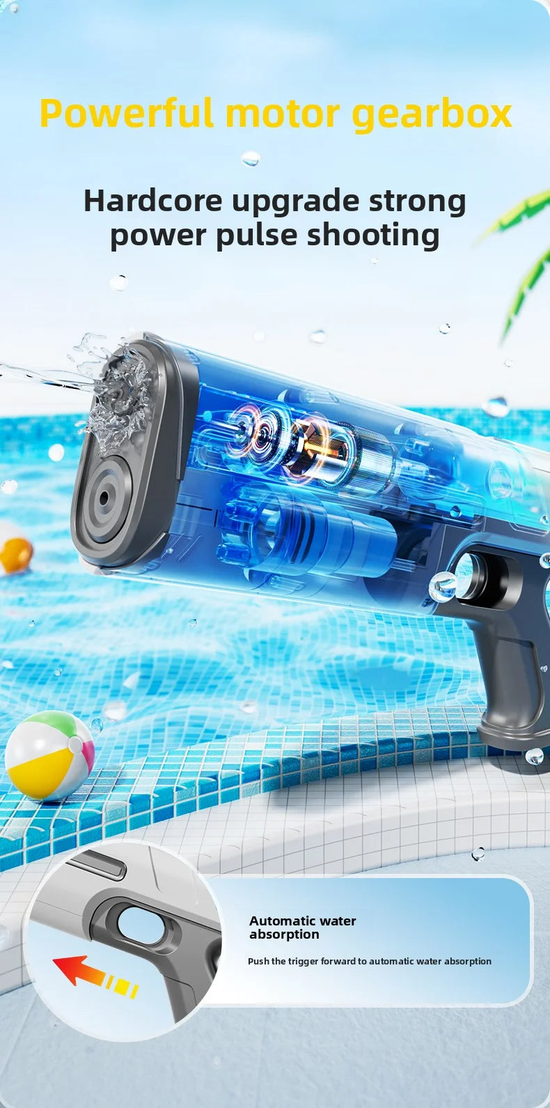 Children's Fully Automatic Water Storage Gun Large Capacity Electric Water Absorbing Toy Gun Summer Outdoor Water Toy Gift