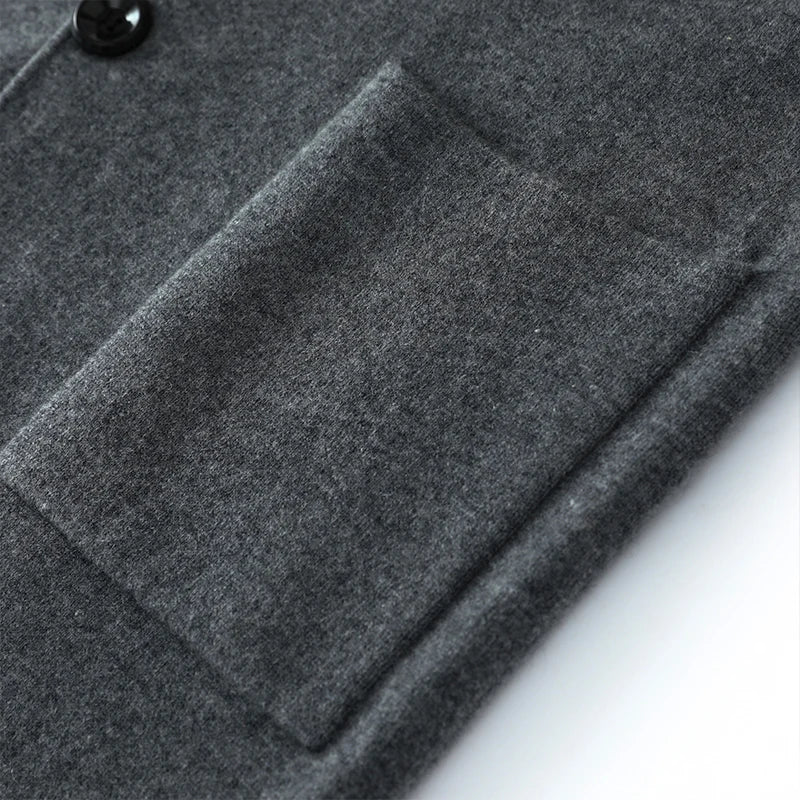 100%Cashmere Suit Men's Suit Collar Knitted Cardigan Business Casual Coat High Waisted Knitted Shorts Winter Thick Two-piece Set