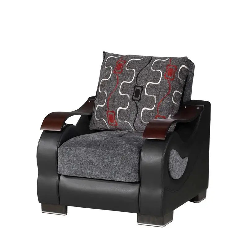 Upholstered Convertible Armchair with Storage, Grey - Modern Stylish Lounge Chair for Small Spaces, Versatile Design for