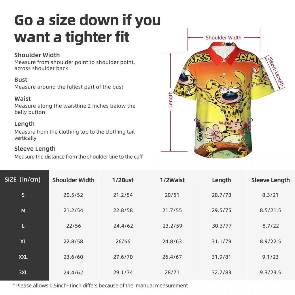 Art - Marsupilami Cartoon Anime Men's Shirts Hawaiian Short Sleeve Shirt Funny Button Tops for Summer Beach
