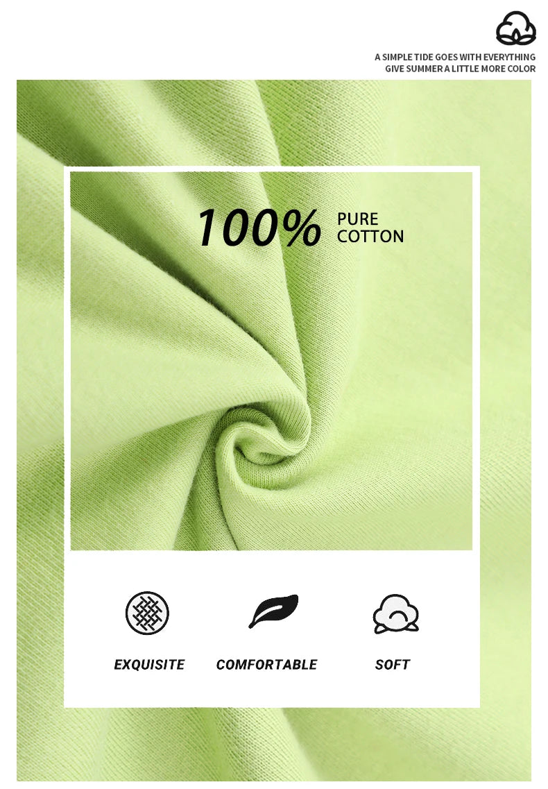 100% Cotton Solid Color T-Shirts Men Woman Short Sleeve Fashion Brand Trend Casual Soft Clothing Tees Breathable Summer Tops