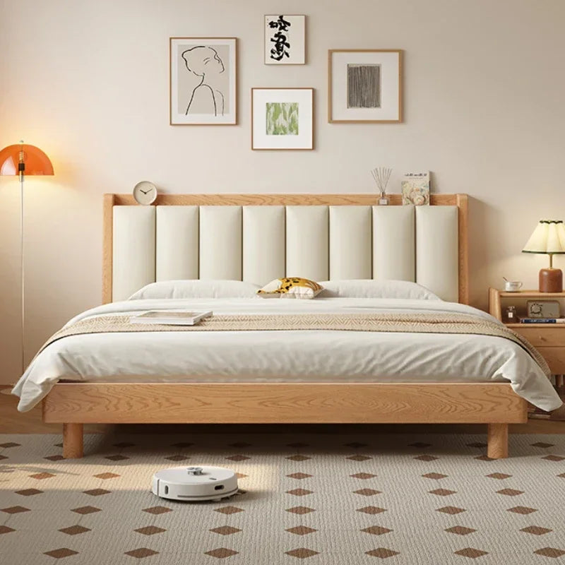 Elegant Headboard Bed Frame Double Wood Simple King Queen Bed Frame Nightstands Modern Cama Moderno Lujo Bedroom Furniture