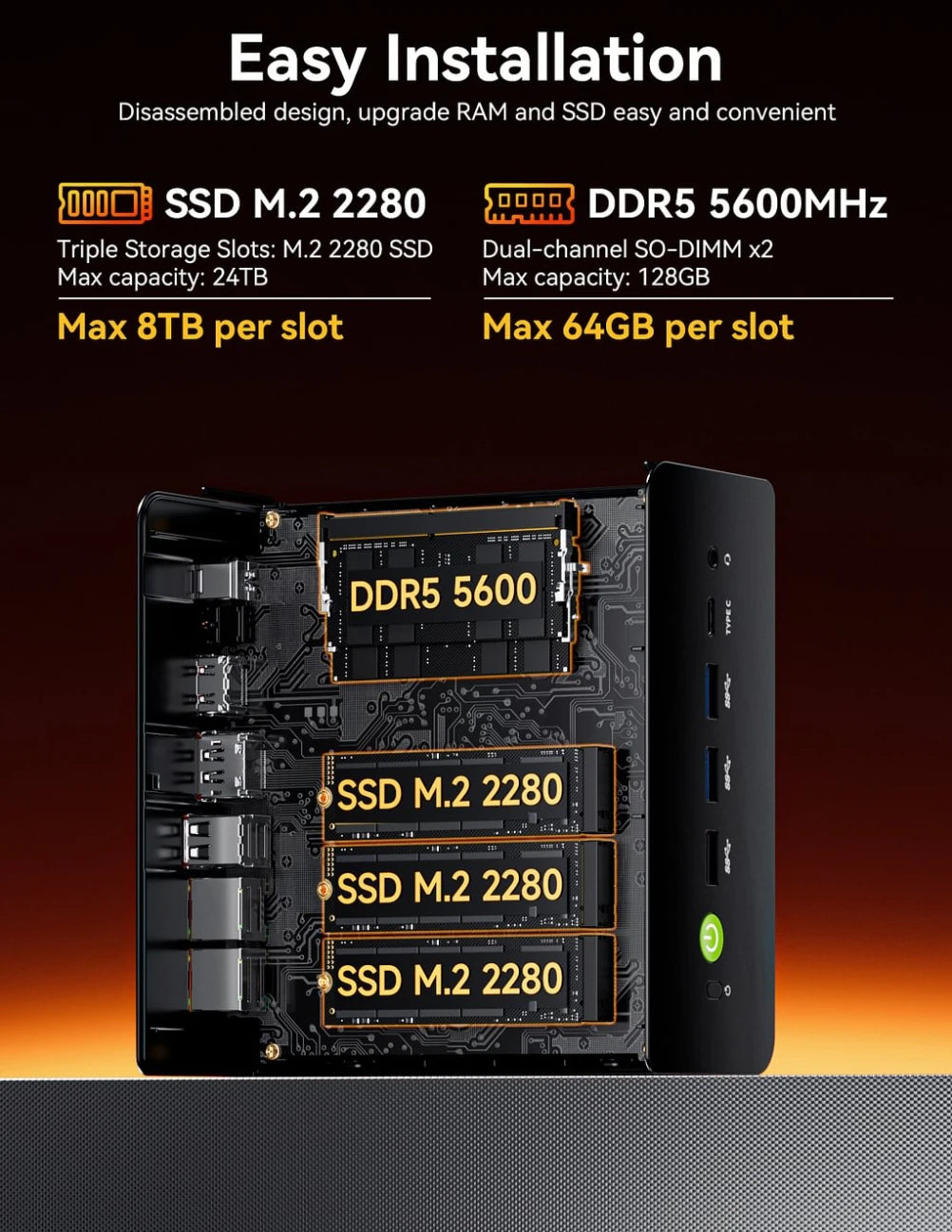 GMKtec K12 Gaming Mini PC AMD Ryzen 7 H 255(Upgraded 8745HS) Desktop Mini Computers Radeon 780M WiFi 6E/BT5.2, USB-C,  Barebone