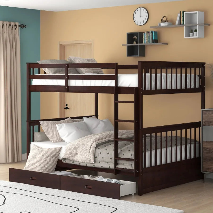 Full-Over-Full Bunk Bed with Ladders and Two Storage Drawers Espresso (OLD SKU:LT000365AAP)