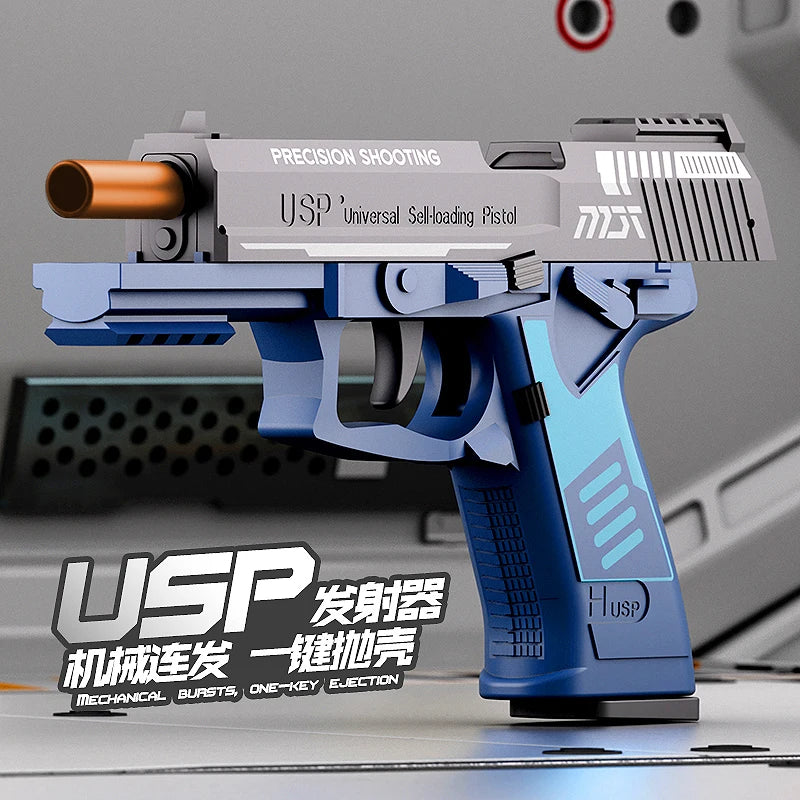 USP Shell Throwing Pistol Continuous Firing Airsoft Blowback Soft Bullet Gun Empty Hanging Children Toy Boys Gifts