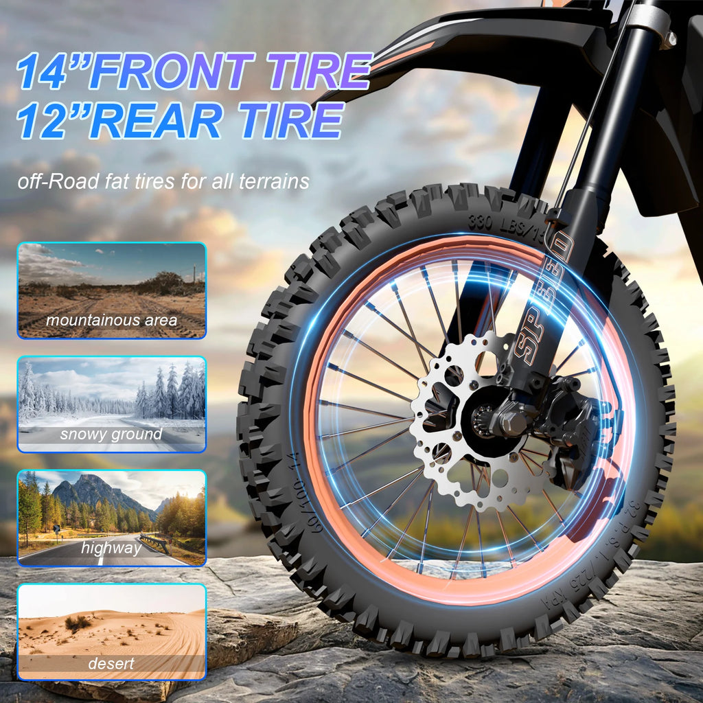 FREEBOY 3000W Electric Dirt Bike for Teens&Adults, 34mph, 48V 30Ah Battery, Off Road Electric Motorcycle with 14''/12'' Tires