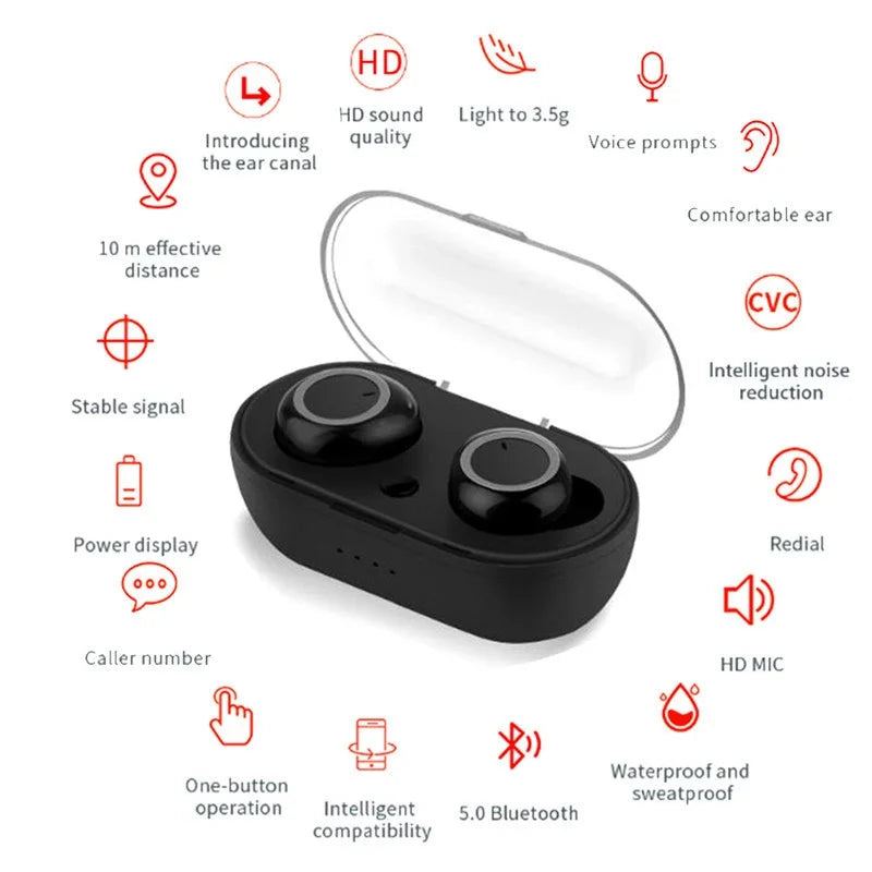 Y50 TWS Wireless Bluetooth Headset Bluetooth Headphones Gaming Headset Microphone in-ear Wireless Earbuds for Xiaomi Earphones
