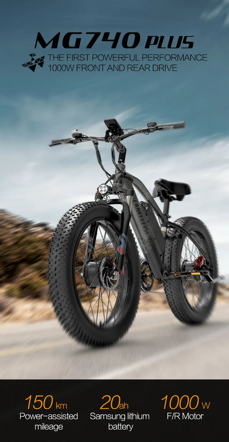 2000W LANKELEISI MG740PLUS Electric Bike 26" 48V 20AH Dual Motor Mountain E-bike
