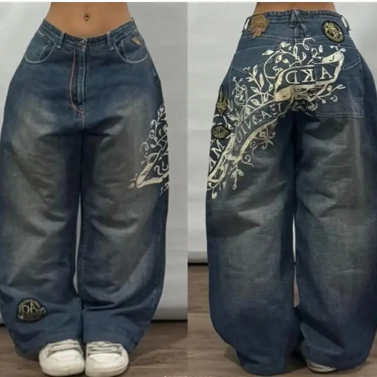 American Retro Horror Blood Hand Halloween Jeans Men's and Women's Y2K New Popular Harajuku Hip-Hop Gothic Loose Street Clothes