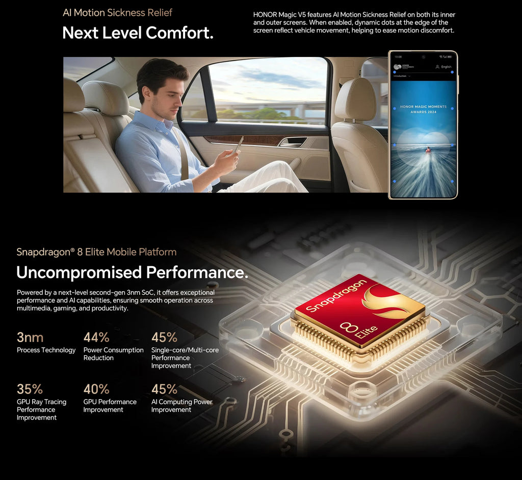HONOR Magic V5 Global Version 5G Foldable Smartphone Snapdragon 8 Elite 7.95" LTPO OLED Display 5820mAh Battery 66W SuperCharge