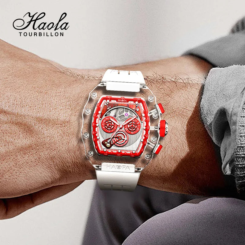 Haofa Luxury Synthetic Crystal Case men watches Automatic Mechanical Chronograph Vintage man watches Fashion 2368