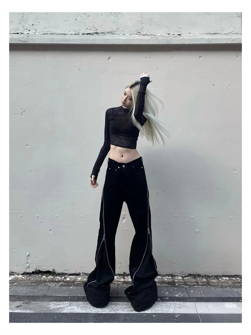 High Street RO Style Jeans Pants Men's Five Star Mang Ribbon Rotating Large Zipper Floor Pulling Horn Denim Streetwear Pants