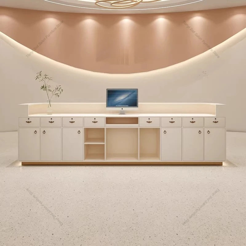 Nordic Cream Style Reception Desk Simple Company Beauty Salon Cashier Counter Training Institution Hospital Office Furniture FYR