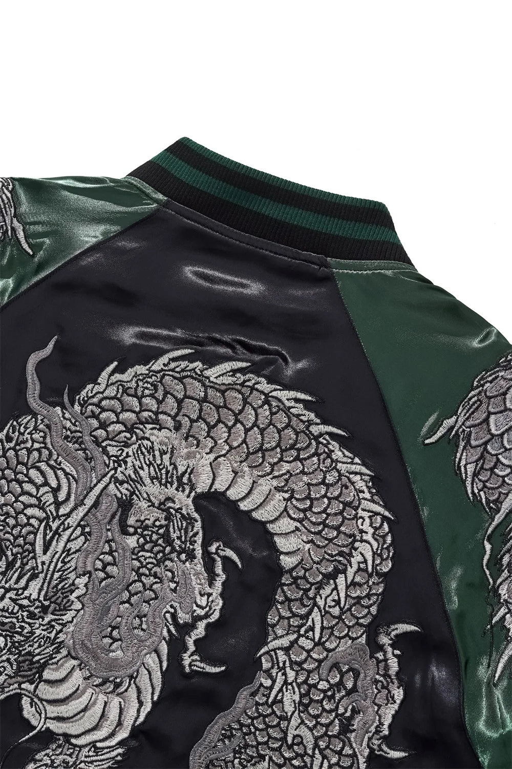 Harajuku Yokosuka Dragon Embroidered Jacket Autumn Street Hip Hop Men's Green Sleeve Japanese Coat