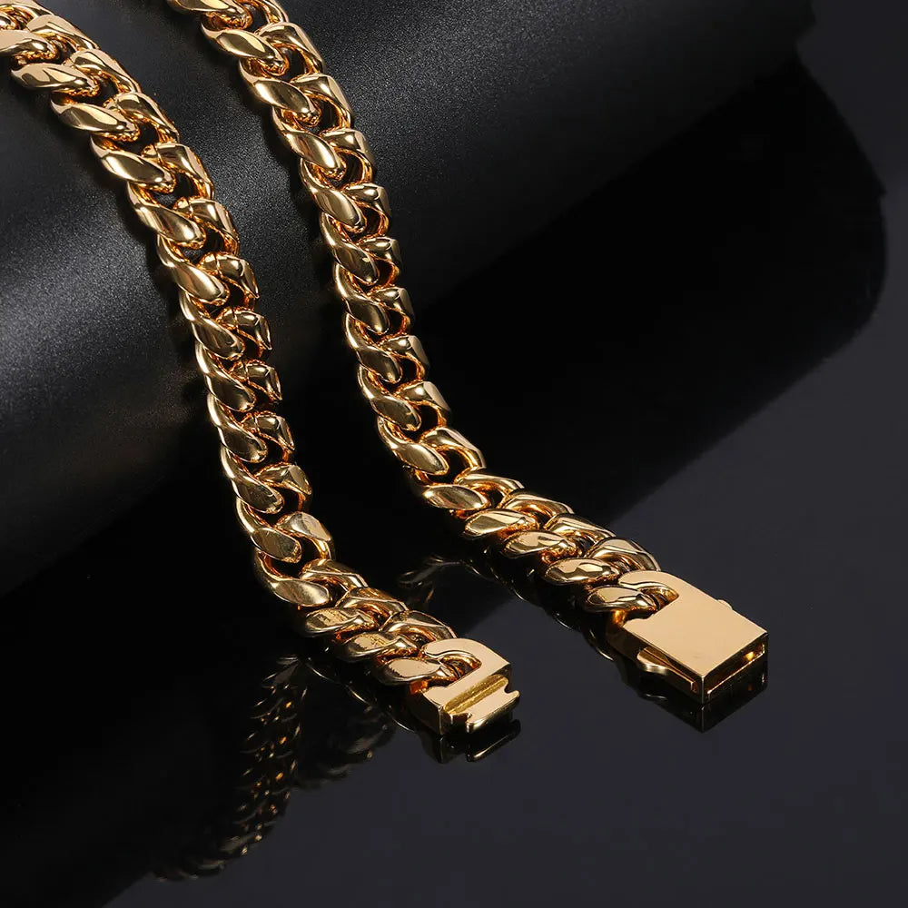 8-16mm 316L Stainless Steel Hip Hop Jewelry Curb Miami Cuban Link Chain Necklace Bracelet Gift for Men Women