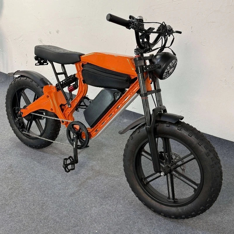 SXLL Electric Hybrid Bike Vintage Off-Road Ebike 750W Full Suspension Moped Electric Off-Road Bike