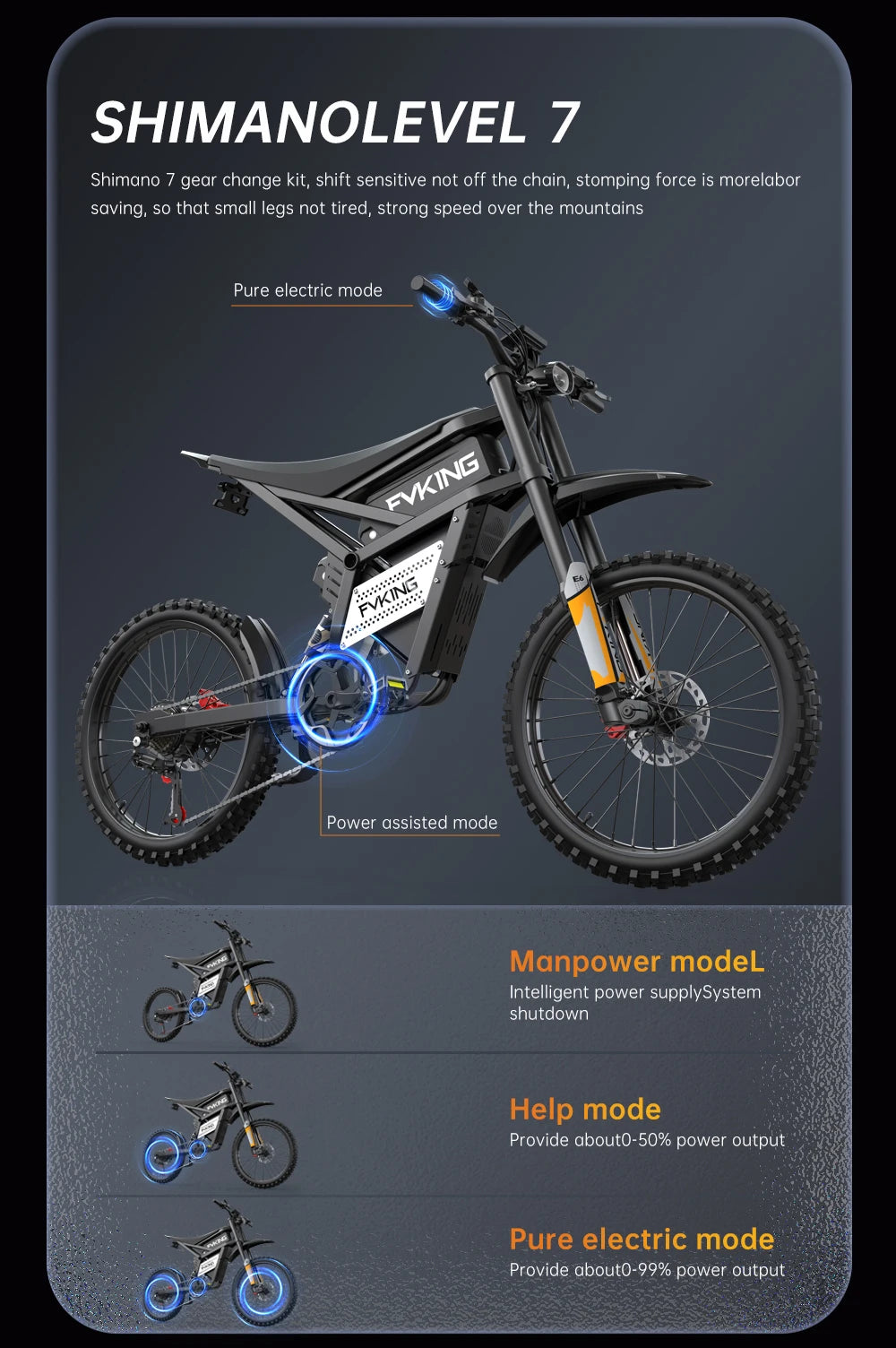 FVKING E6 Electric Bike Adults 2000W Peak Gear Hub Motors Electric Motorcycle 52V33AH Battery Speed 60Kmh Mountain E-bikes GT73