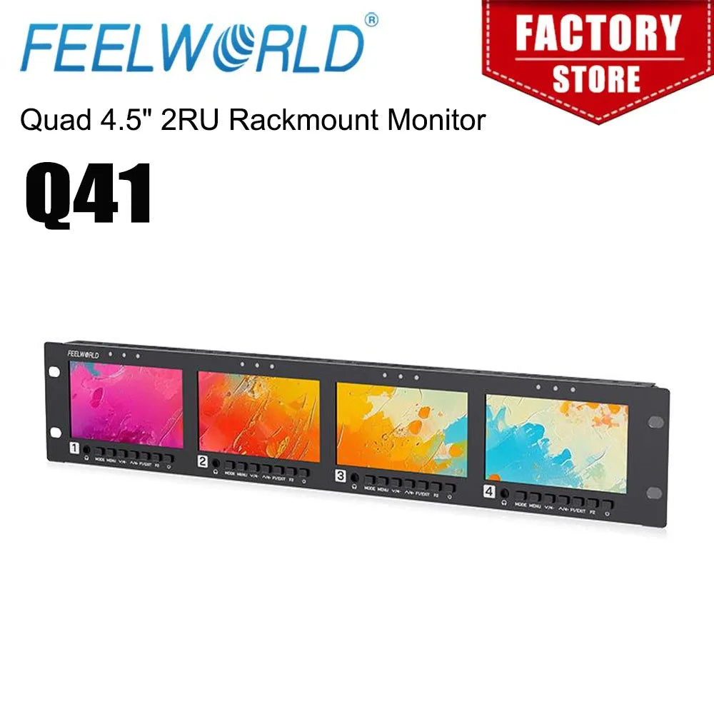 FEELWORLD Q41 Quad 4.5" 2RU Rackmount Monitor 3G-SDI 4KHDMI AV input and output 1280x720 pixels