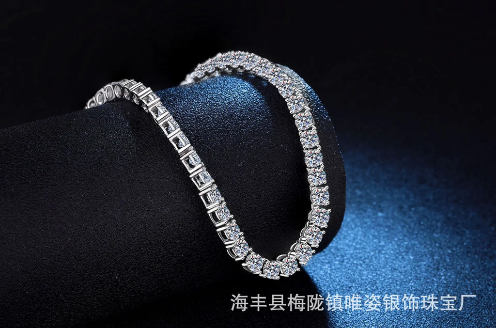 Bulk High-End Hip-Hop Necklace, PT950 Platinum Moissanite Tennis Style, Unisex Aesthetic Luxury Jewelry