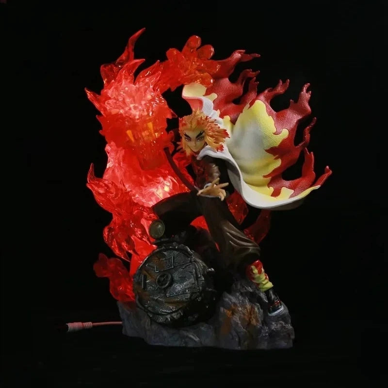 39cm Demon Slayer Rengoku Kyoujurou Action Figure Flame Breathing Light-Up Statue PVC Anime Character Collection Model Fan Gift