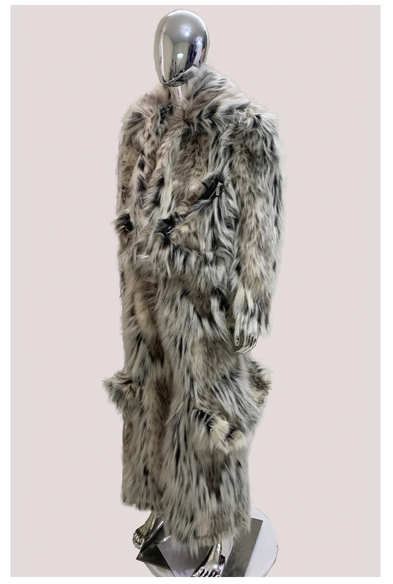 Mauroicardi Winter Long Colorful Multicolored Thick Warm Hairy Fluffy Faux Fur Wide Leg Pants Men Runway Fashion Streetwear 2025