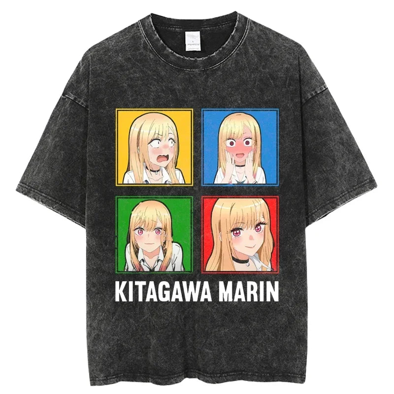 2025 My Dress Up Darling Harajuku T Shirt Men Hip Hop Vintage Washed Anime Oversized Streetwear 100% Cotton